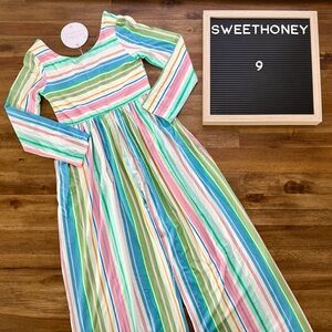 NWT SweetHoney Retro Stripe Leggy Romper 9 Pink Blue Green Knit Long Sleeve